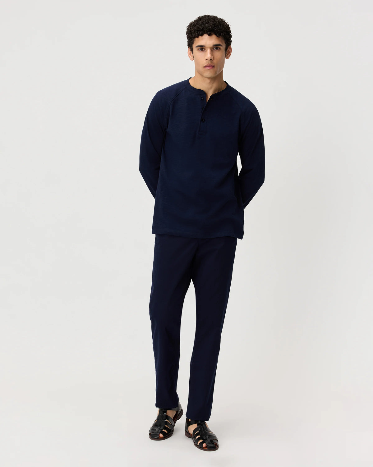100% Organic Cotton Slub Long Sleeve Henley - S / Deep Navy