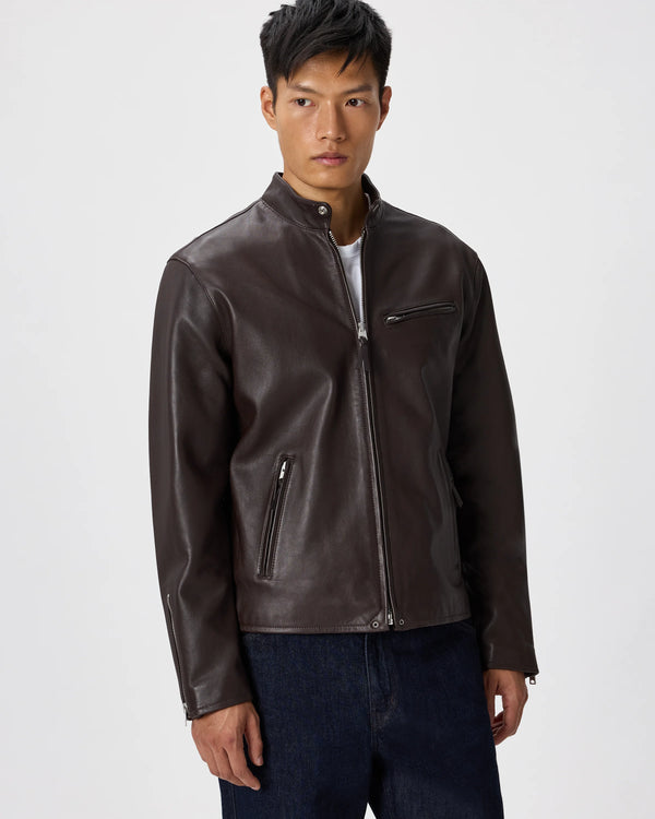 100% Leather Café Racer Jacket - S / Rich Brown