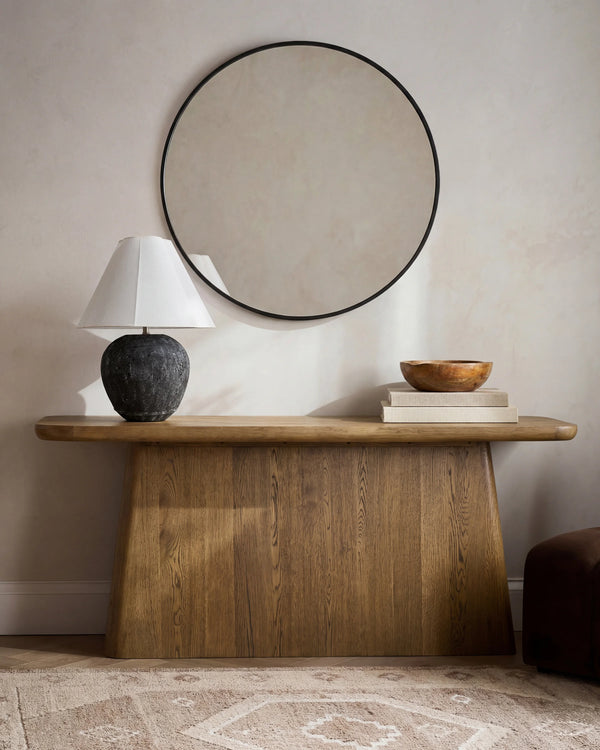 Rustic Cement Table Lamp with Fluted Shade - One Size / Black