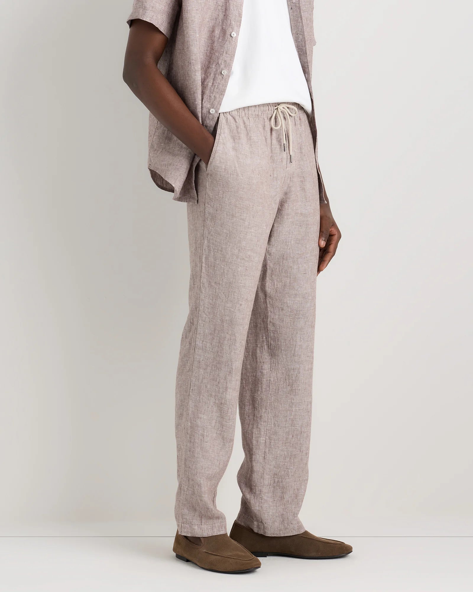 100% European Linen Drawstring Beach Pants - XS / Taupe Brown Chambray Secondary image
