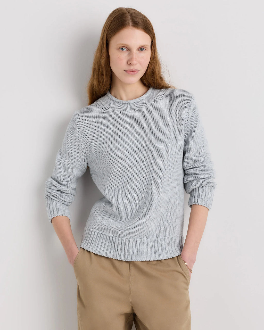 100% Organic Cotton Roll Neck Sweater - XS / Cornflower Mini Stripe