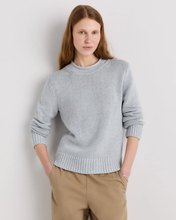 100% Organic Cotton Roll Neck Sweater - XS / Cornflower Mini Stripe