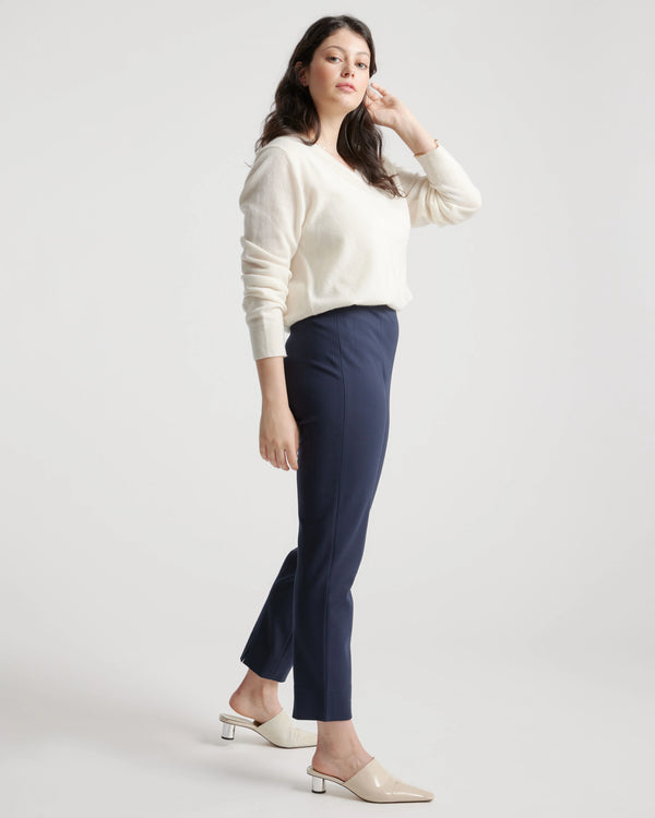 Ultra-Stretch Ponte Pintuck Ankle Pants - XS / Ecru