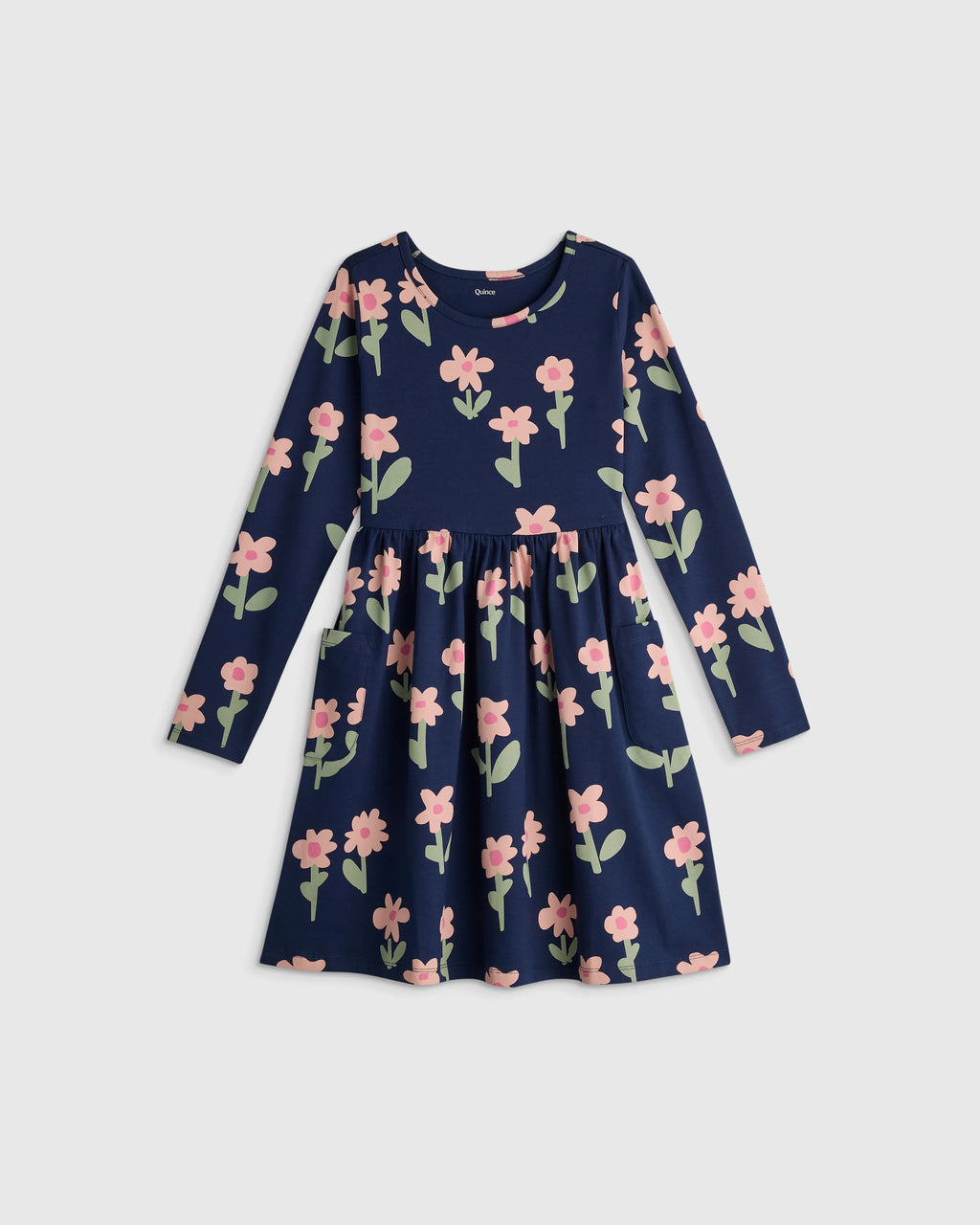 Organic Cotton Long Sleeve Fit and Flare Pocket Dress - 2T / Purple Poppy Garden