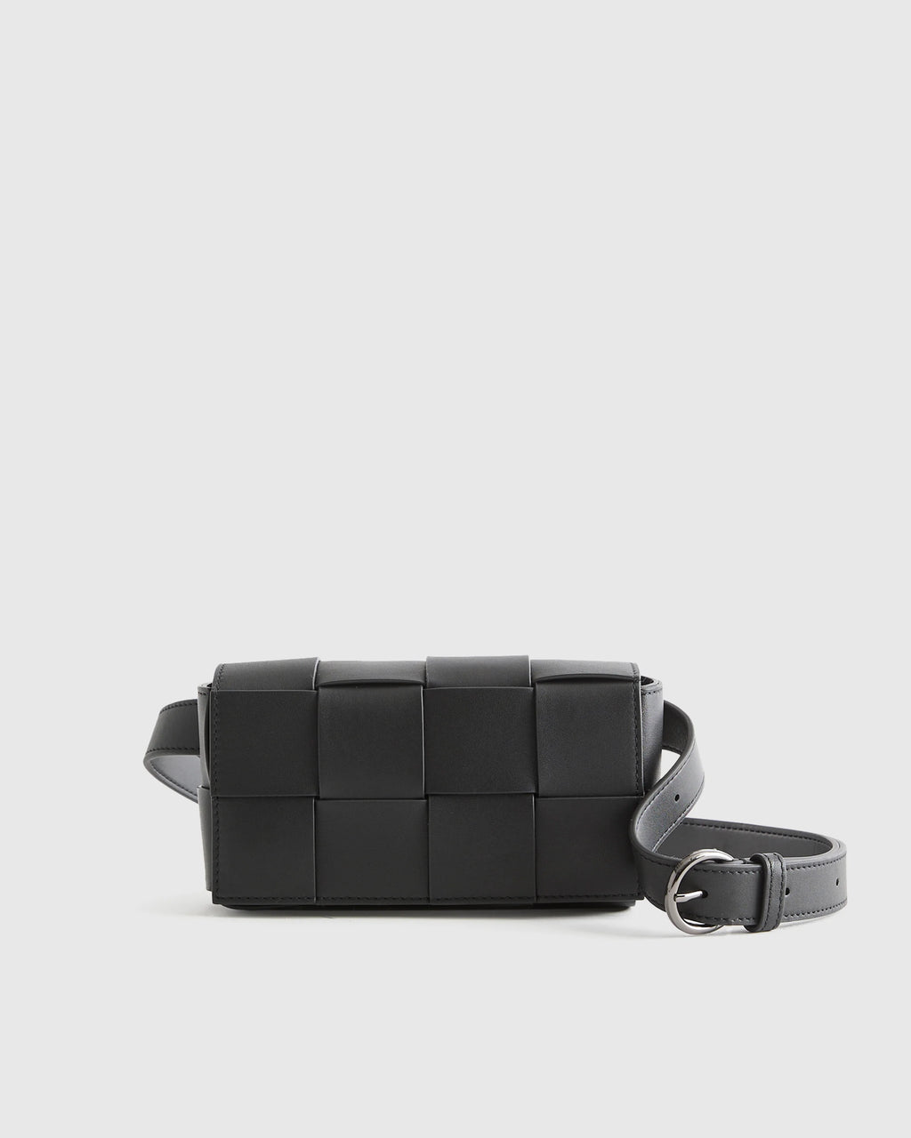 Italian Leather Handwoven Box Belt Bag - One Size / Black