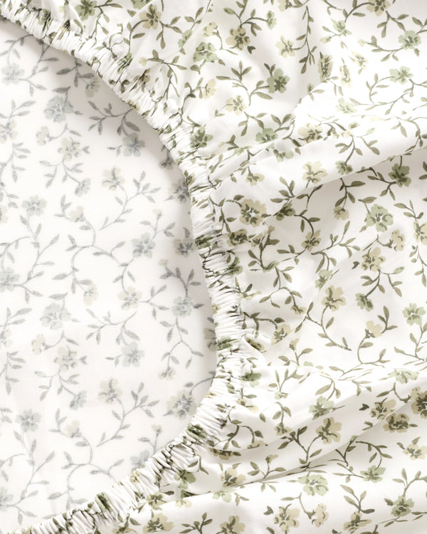 Organic Crisp Percale Floral Fitted Sheet Set - Twin / Toffee Florette