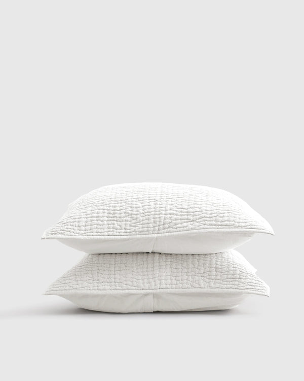 European Linen Cotton Stitch Sham Set - Standard / Stone