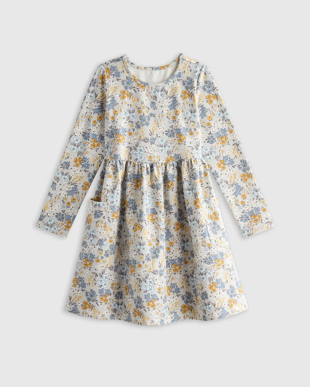 Organic Cotton Long Sleeve Fit and Flare Pocket Dress - 6 / Purple Poppy Garden
