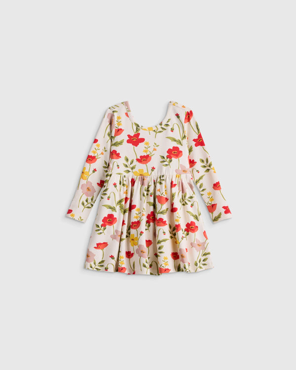 Organic Cotton Long Sleeve Skater Dress - 0-3M / Flower Buds