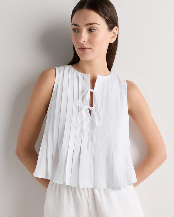 100% European Linen Pleated Tank - XS / Moonstone Blue