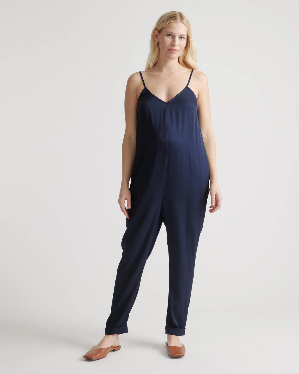 Washable Stretch Silk Maternity Jumpsuit - XS / Black