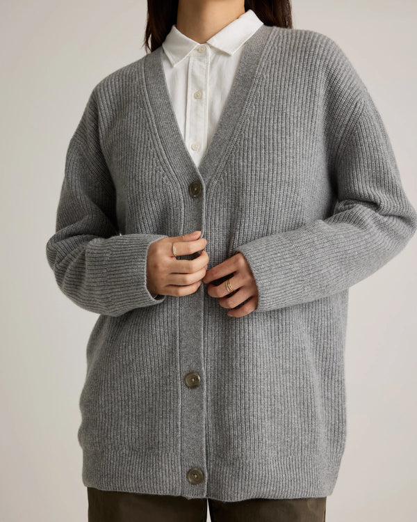 Mongolian Cashmere Oversized Boyfriend Cardigan Sweater - XS / Brown
