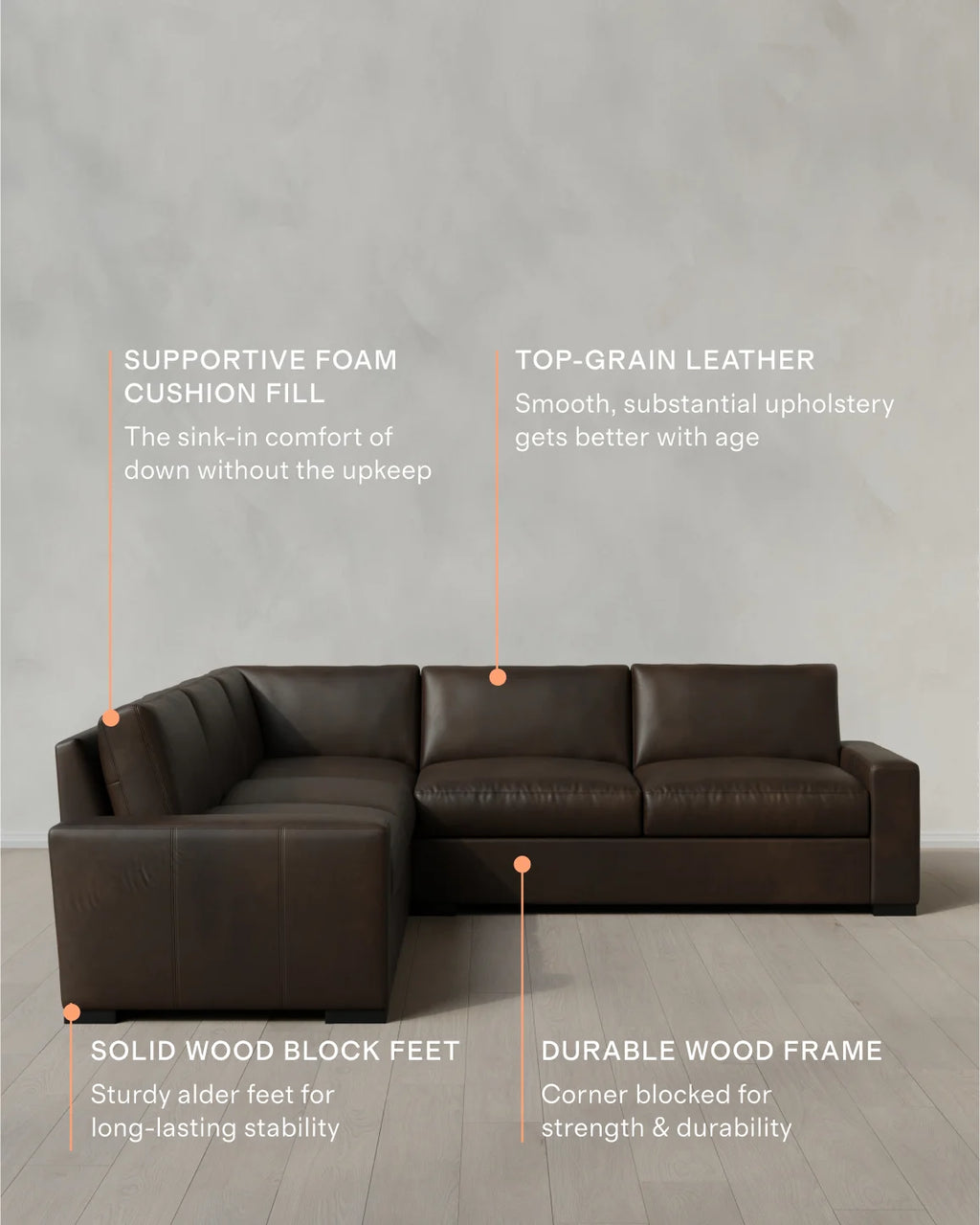 Stillman L Sectional in Leather - 116x116 / Auburn