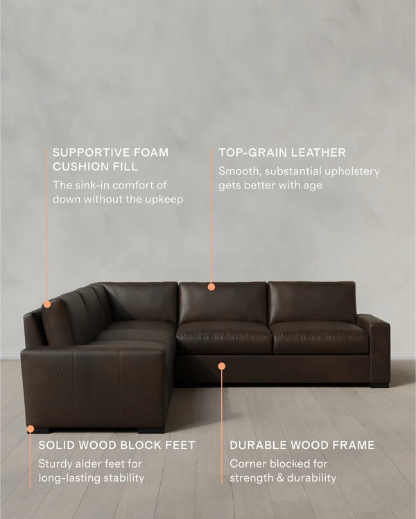 Stillman L Sectional in Leather - 116x116 / Auburn