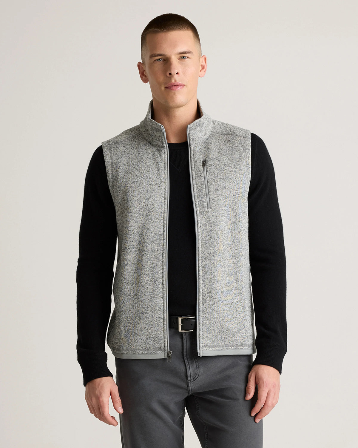 Sweater-Knit Fleece Full-Zip Vest - S / Heather Mineral Green