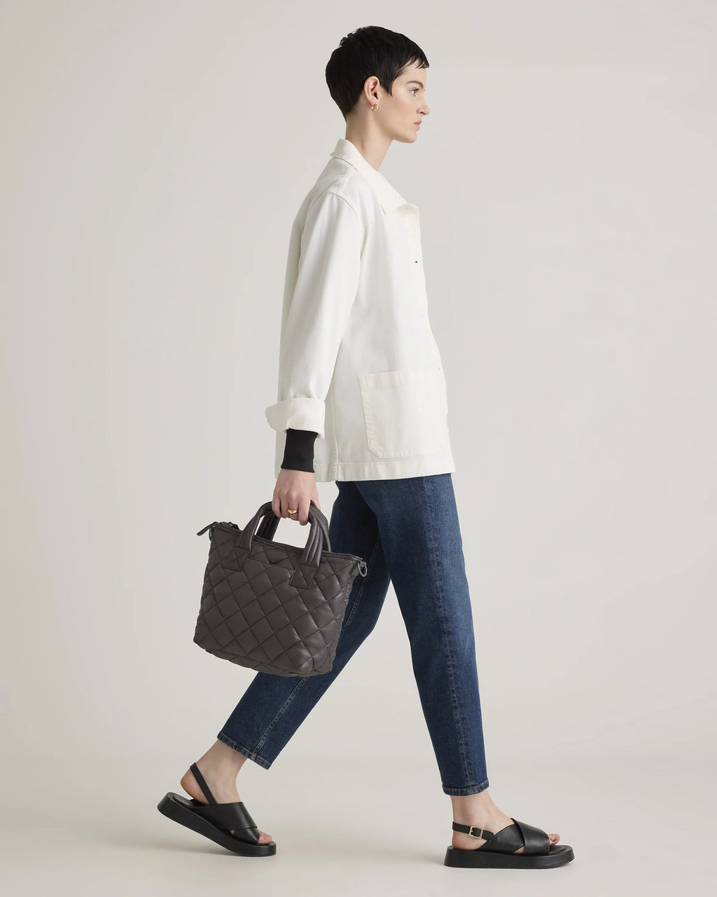 Transit Quilted Small Crossbody Tote - One Size / Taupe Brown