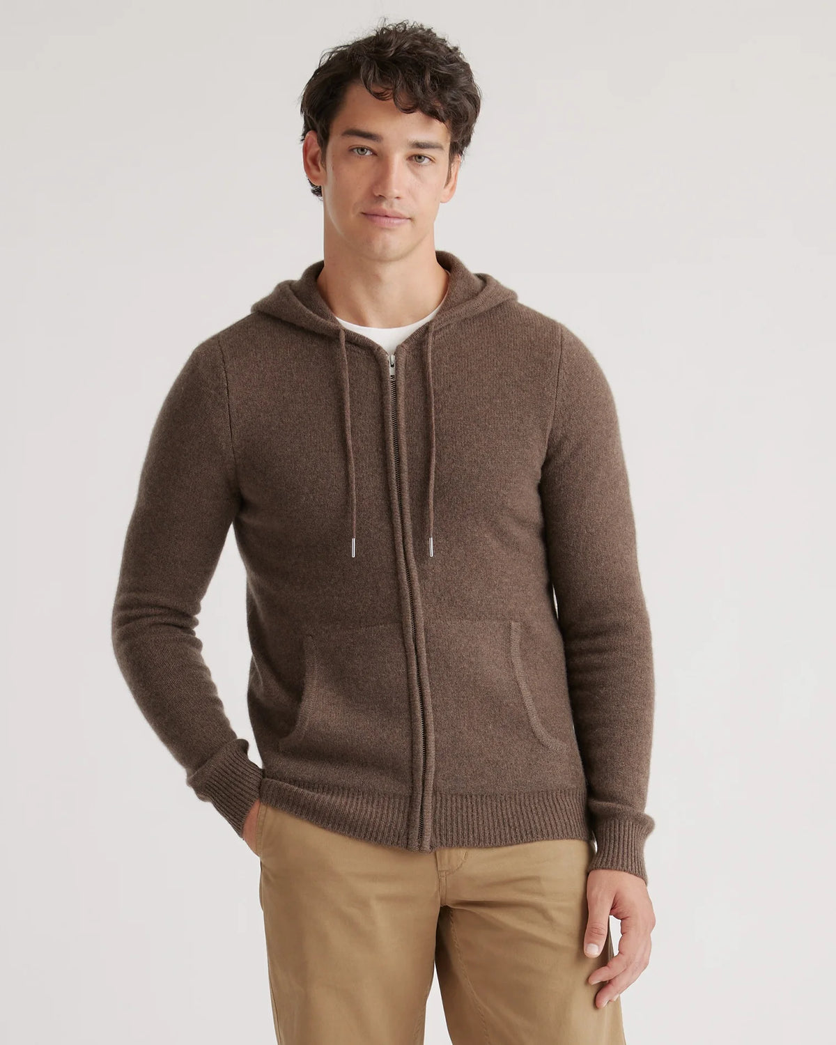 Mongolian Spring Cashmere Full-Zip Hoodie - S / Brown