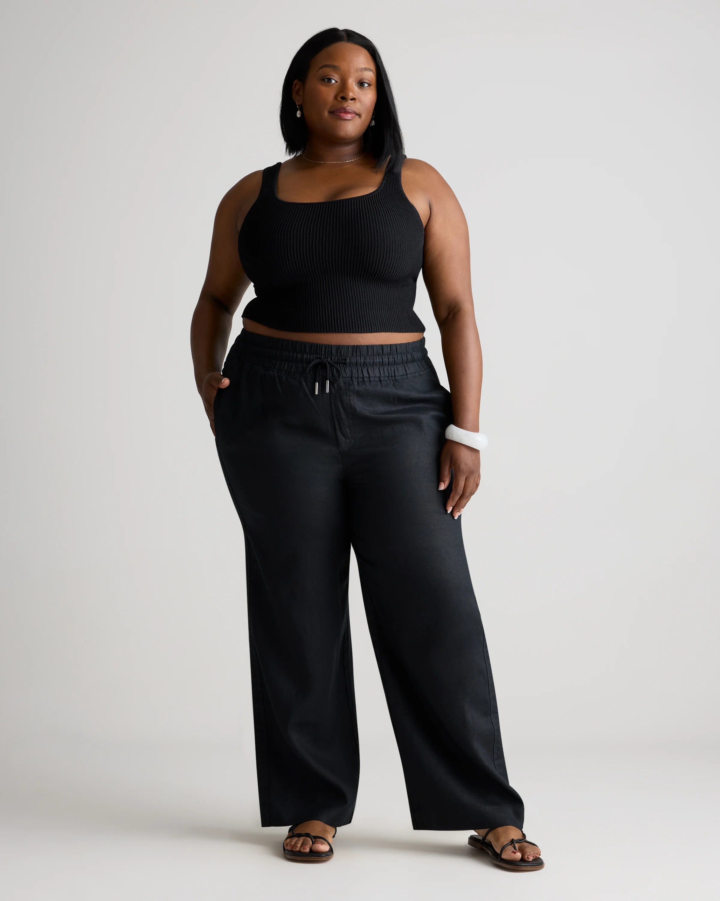 100% European Linen Wide Leg Pants - 1X / Black Secondary image