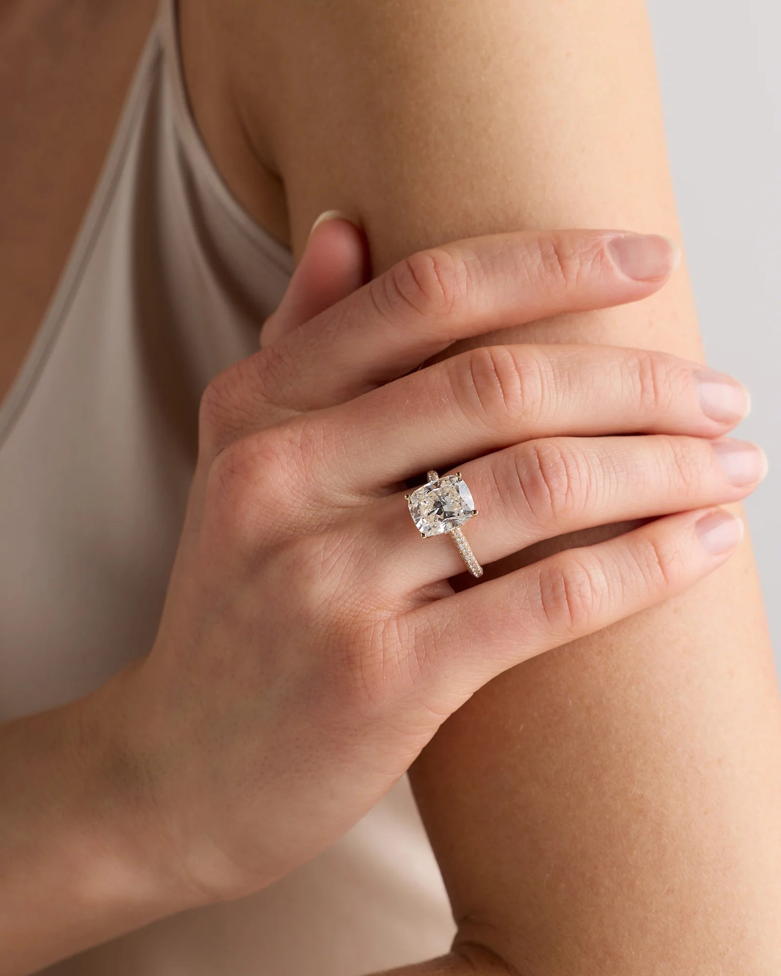 Lab Grown Diamond Elongated Cushion Pave Cathedral Engagement Ring - 5ct - 4 / Yellow Gold Secondary image