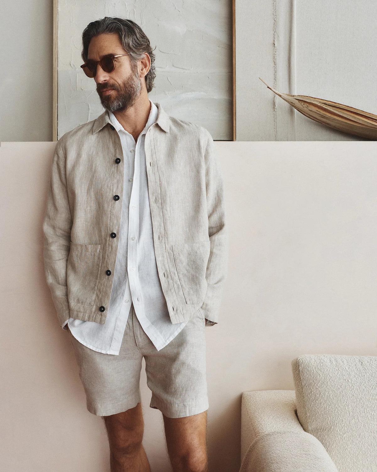100% European Linen Trouser Shorts - 7" - S / Bayberry Olive