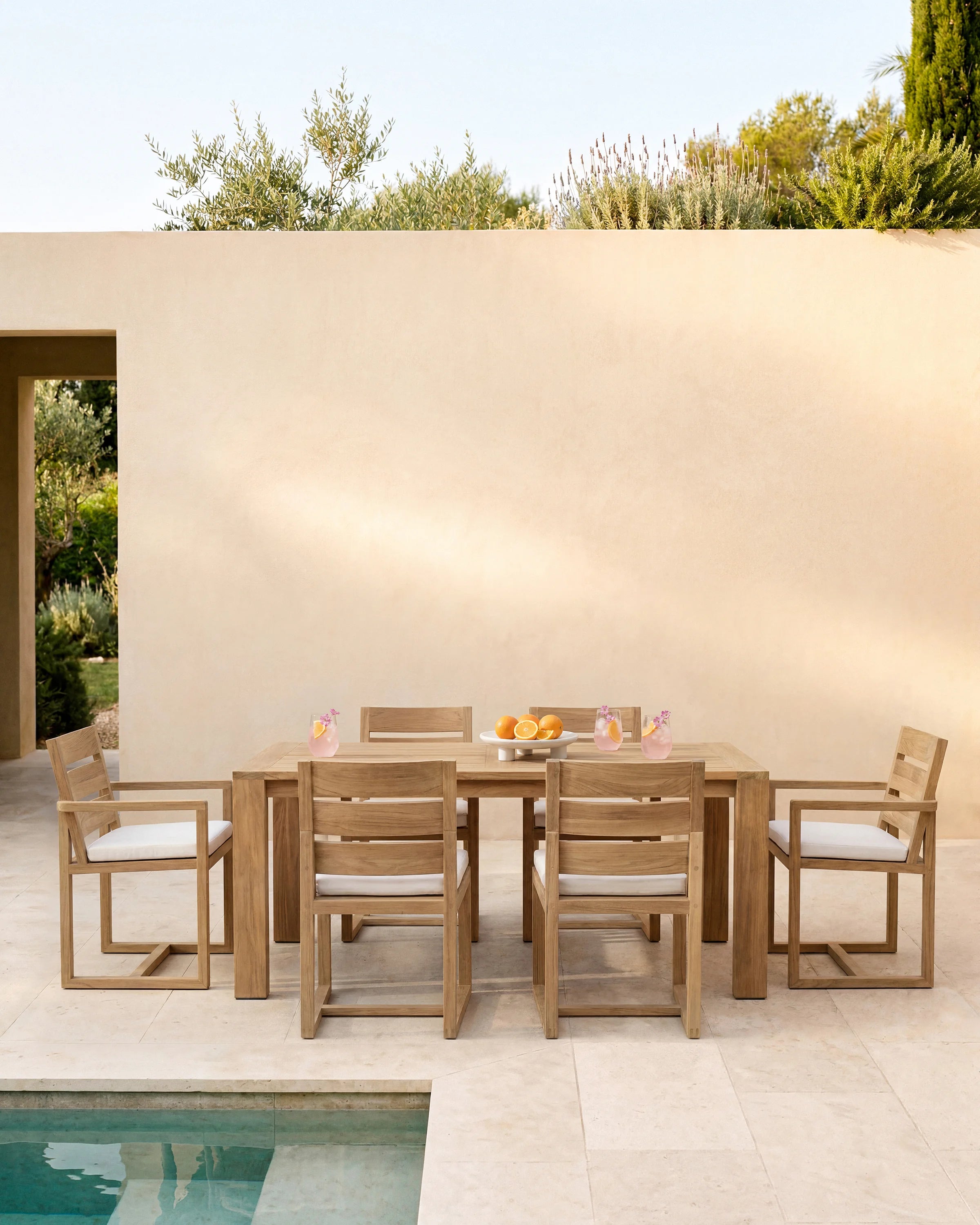 Linear Solid Teak Outdoor Dining Table - 72" / Natural Teak Secondary image