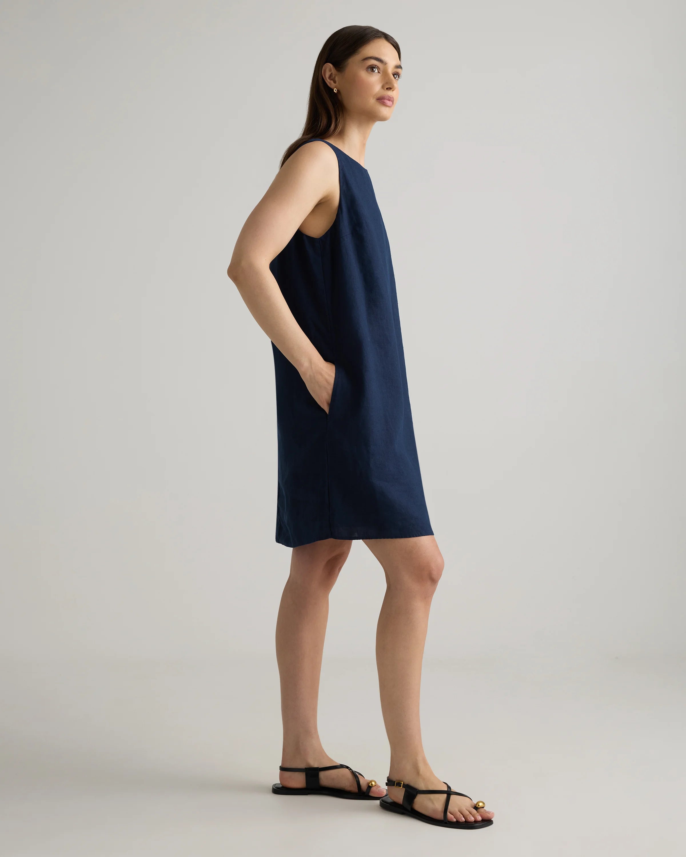 100% European Linen Tank Mini Dress - XS / Deep Navy Secondary image