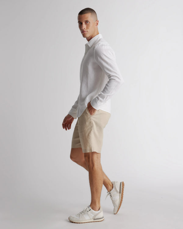 100% European Linen Relaxed Long Sleeve Shirt - XS / Flax
