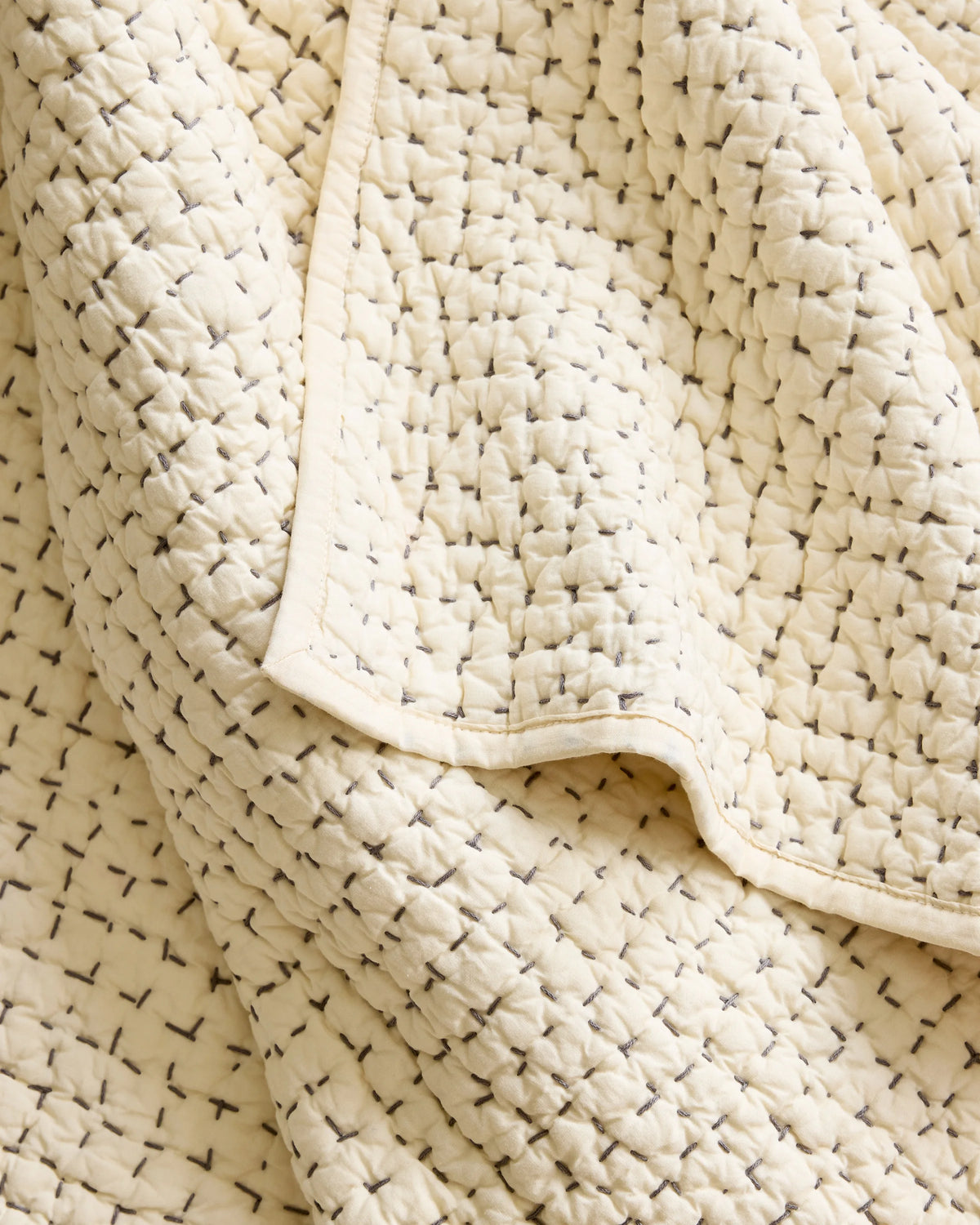 Organic Cotton Hand Stitched Quilt Set - Twin / Stone