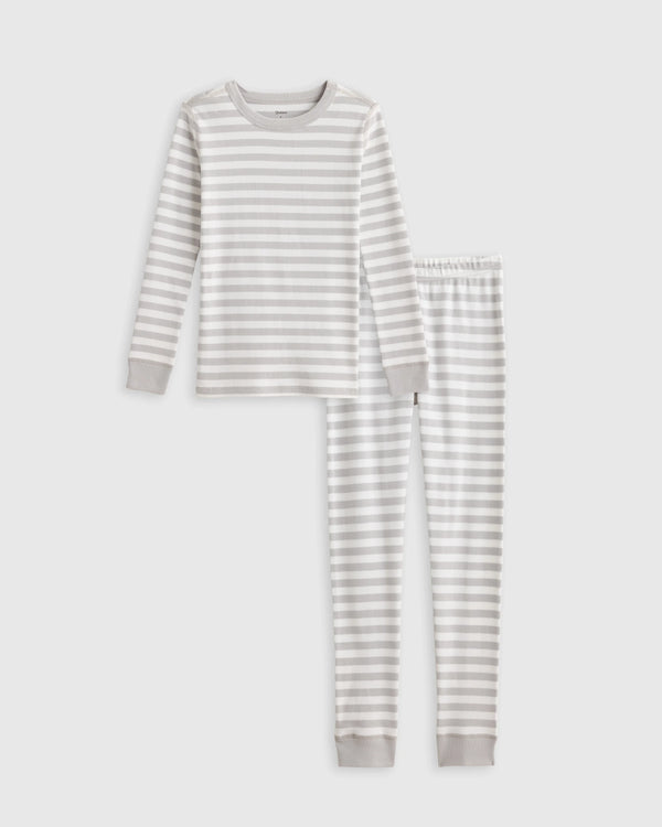 100% Organic Cotton Long Sleeve and Pant Pajama Set - 6 / Navy Stripe