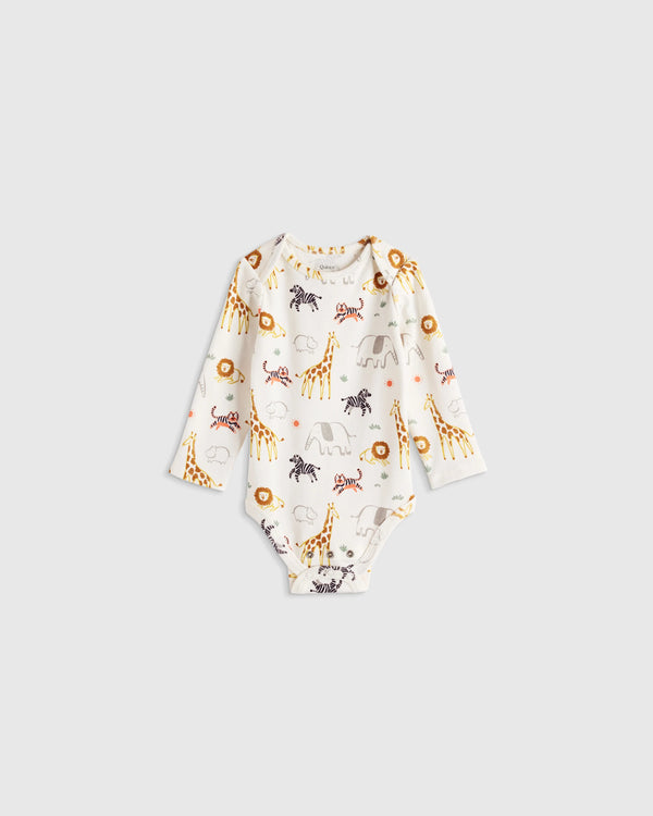 100% Organic Cotton Long Sleeve Bodysuit - 0-3M / Safari