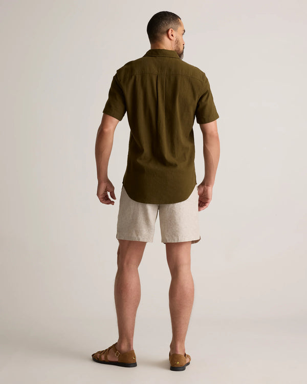100% European Linen Drawstring Beach Shorts - 7" - XS / Taupe Brown Chambray