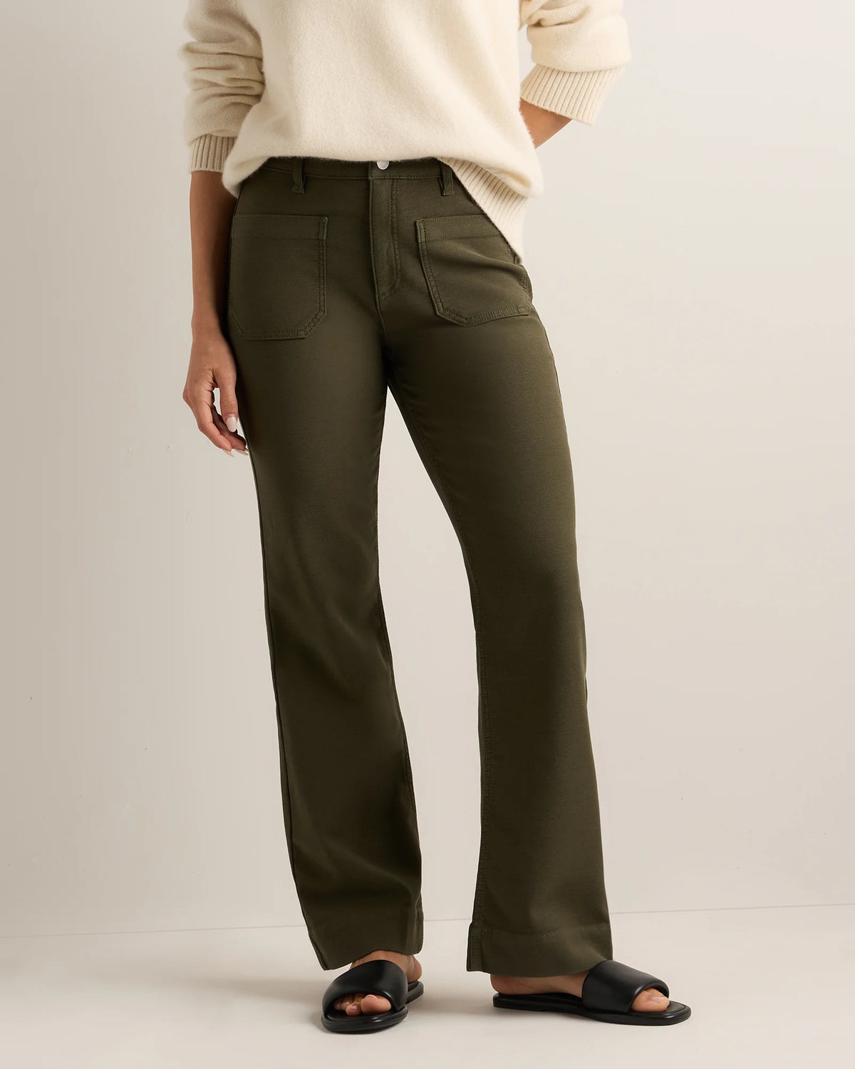 French Terry Wide Leg Pants - 0 / Bayberry Olive Main image