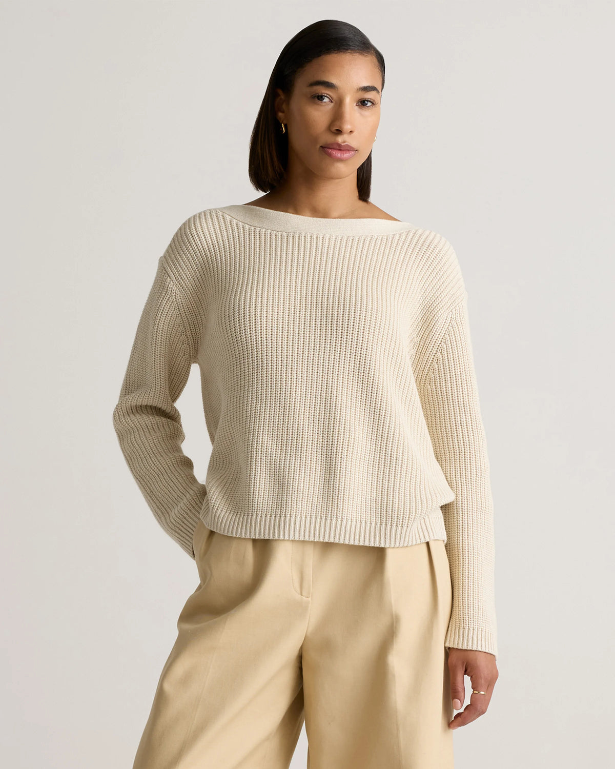 100% Organic Cotton Fisherman Boatneck Sweater - XS / Navy