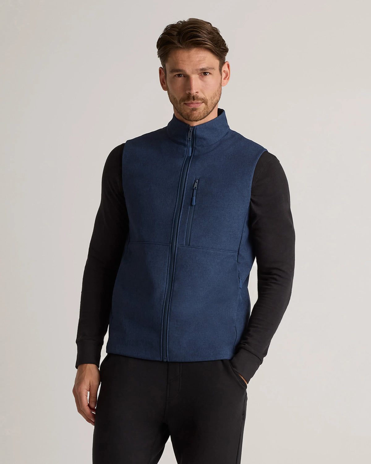 Softshell Fleece-Lined Full-Zip Vest - S / Heather Deep Navy Main image