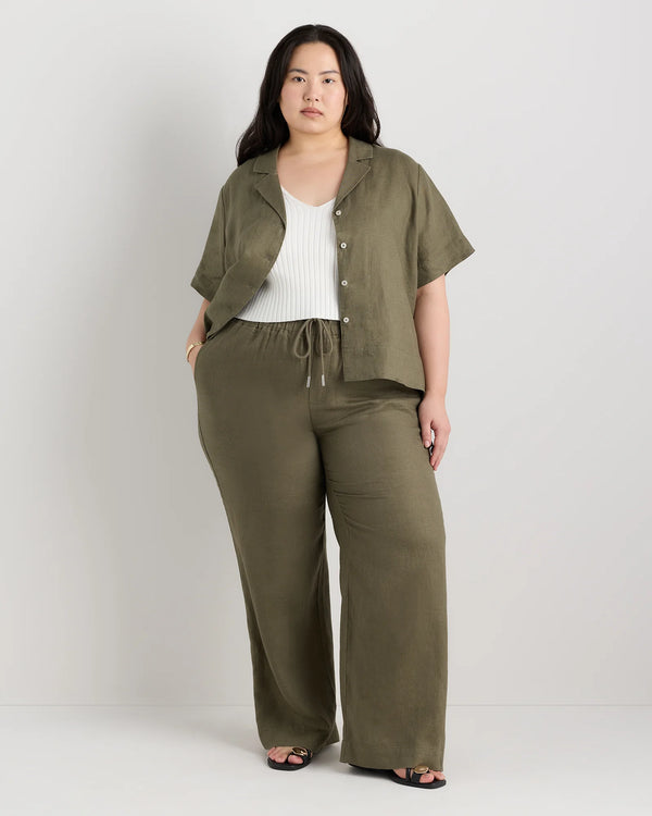 100% European Linen Wide Leg Pants - 1X / Black