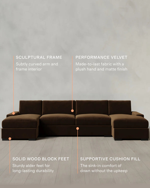 Stillman U Sectional in Performance Velvet - One Size / Java