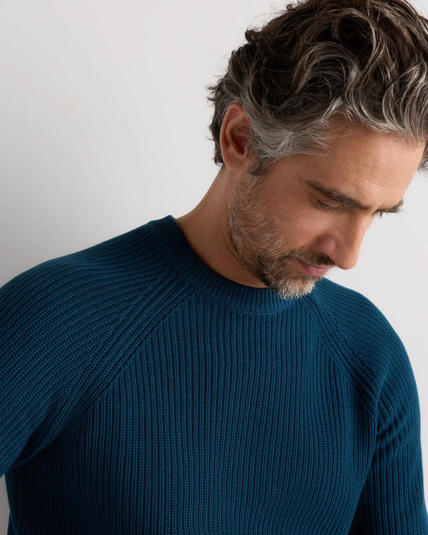 100% Organic Cotton Ribbed Crewneck Sweater - XS / Bahia Blue