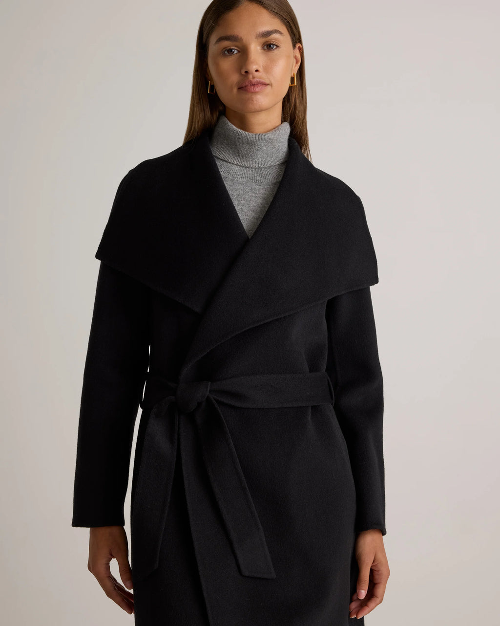 Double-Faced Merino Wool Draped Collar Wrap Coat - XS / Oat