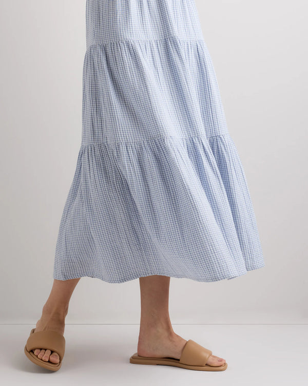 100% Organic Cotton Gauze Smocked Sleeveless Maxi Dress - XS / Blue Gingham
