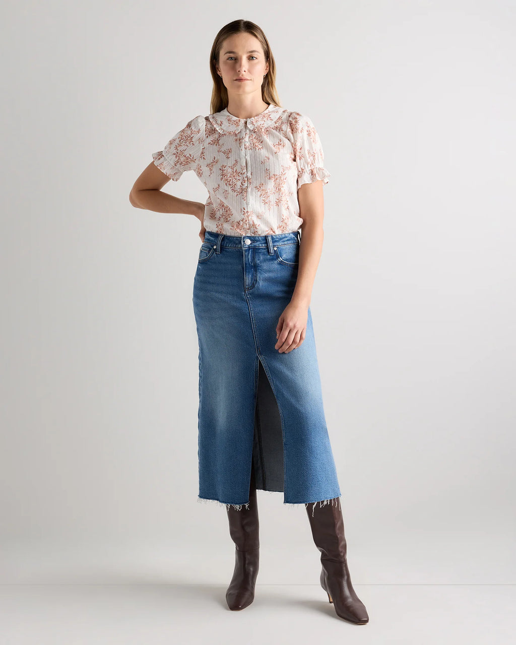 Embroidered Cotton Ruffle Collar Short Sleeve Blouse - XS / Classic White