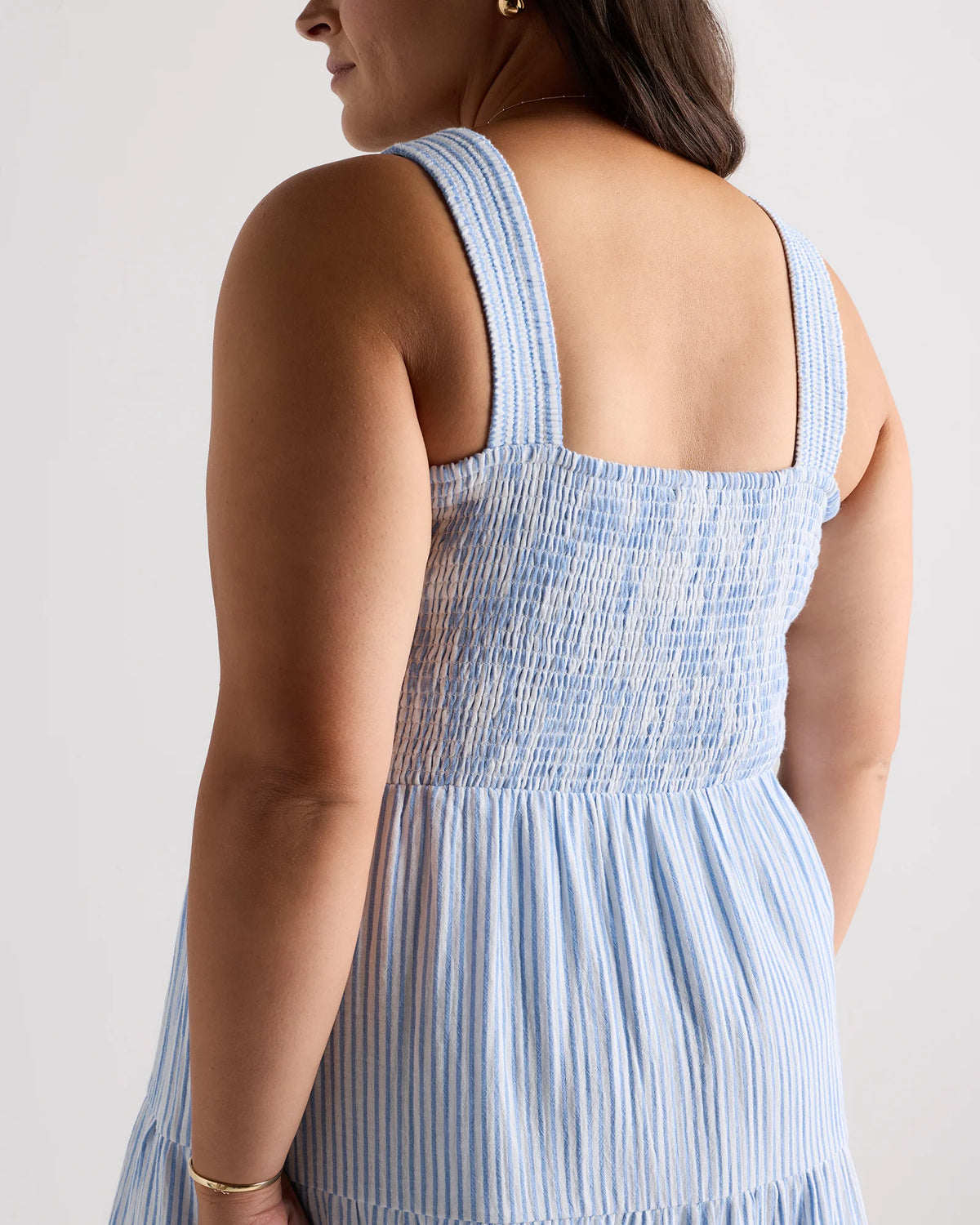 100% Organic Cotton Gauze Smocked Sleeveless Maxi Dress - 1X / Ocean Breeze