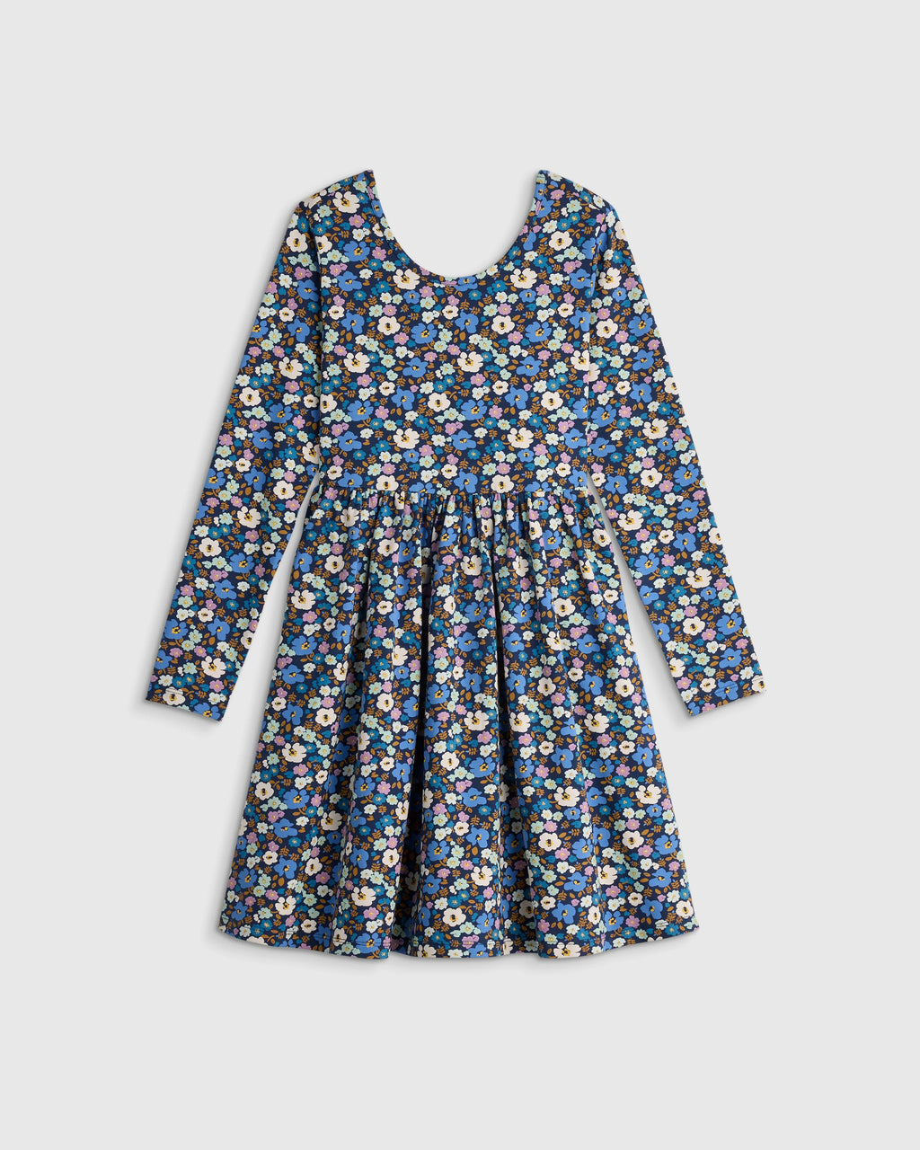 Organic Cotton Long Sleeve Skater Dress - 6 / Red Poppy Garden