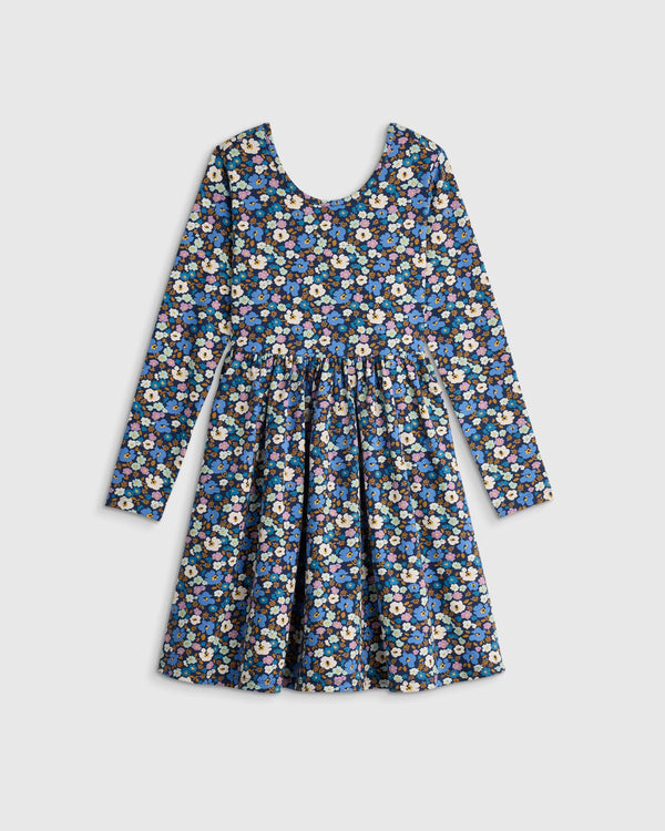 Organic Cotton Long Sleeve Skater Dress - 6 / Red Poppy Garden