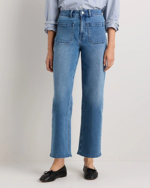 Bella Stretch Patch Pocket Wide Leg Jeans - 24 / Seaside Blue