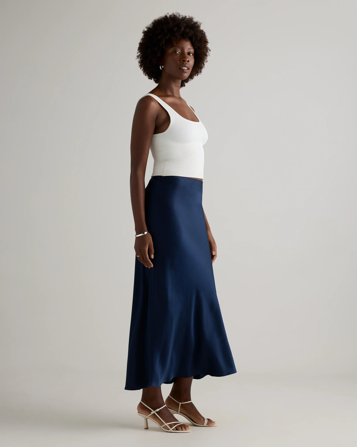 100% Washable Silk Maxi Skirt - XS / Champagne