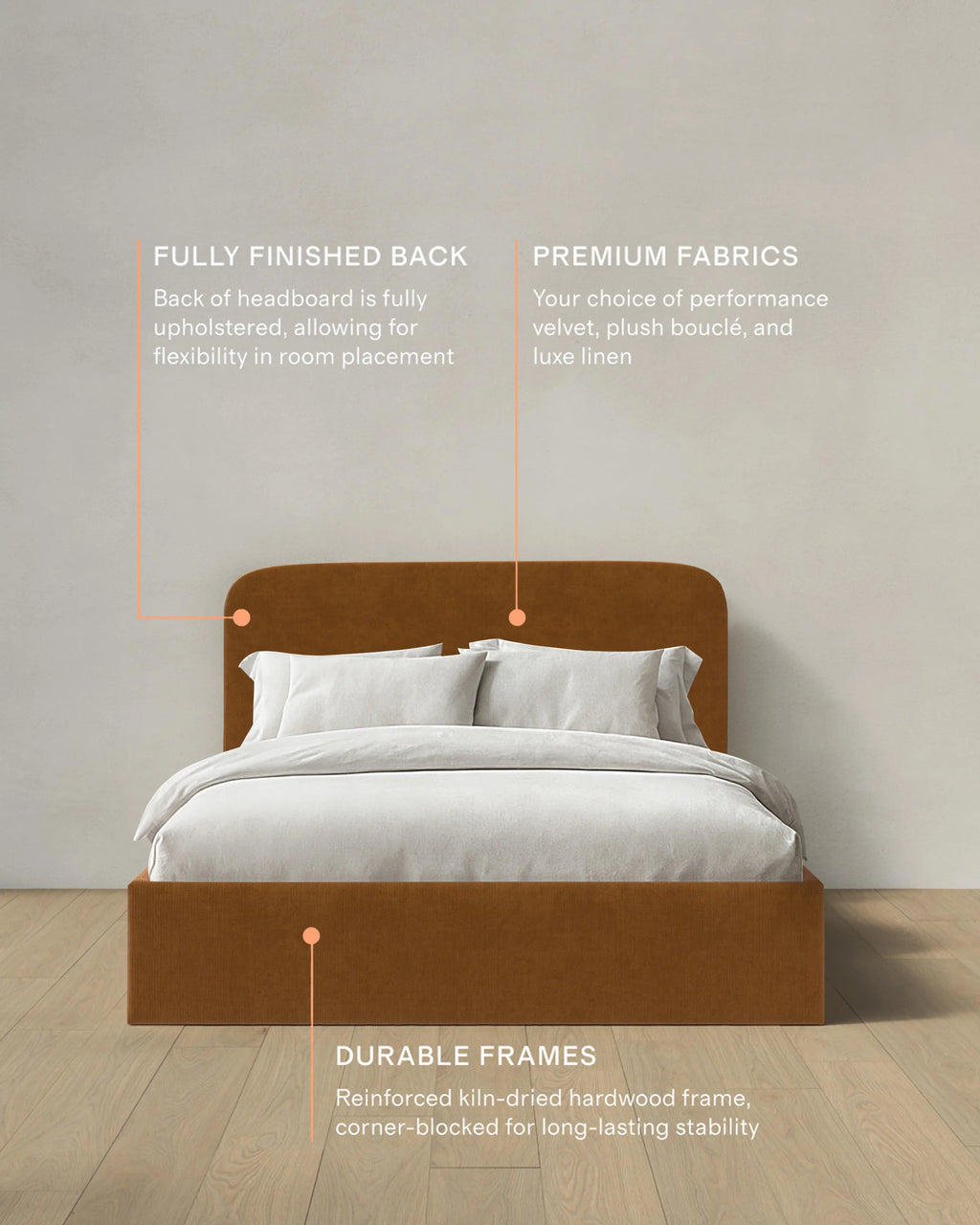 Curved Bed in Performance Velvet - Full / Walnut