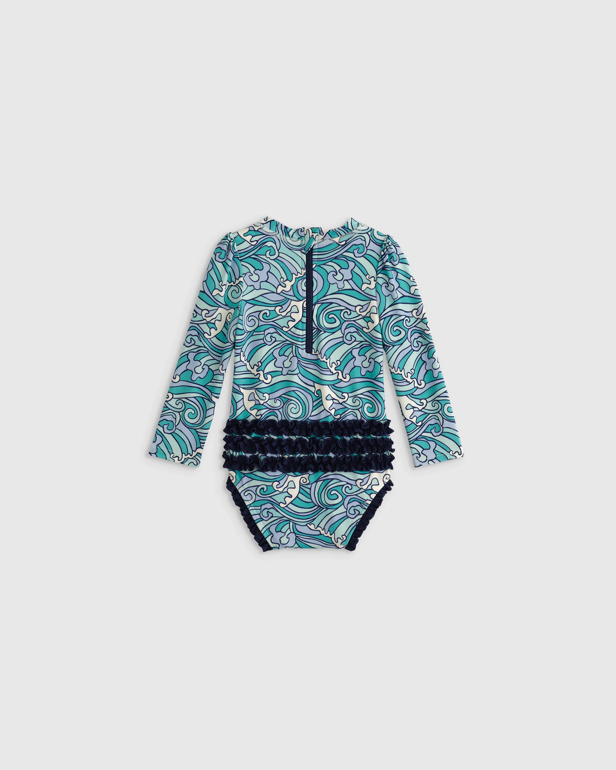 Sunsafe Ruffle One-Piece Rash Guard & Hat Set - 0-3M / Under the Sea/Waves
