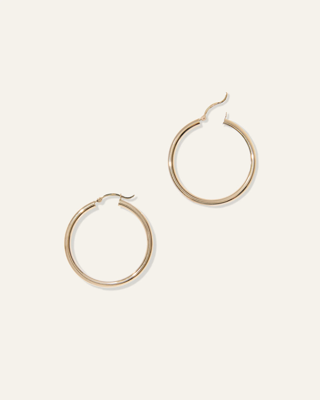 14K Gold 3mm Tube Hoops - 35mm / Yellow Gold