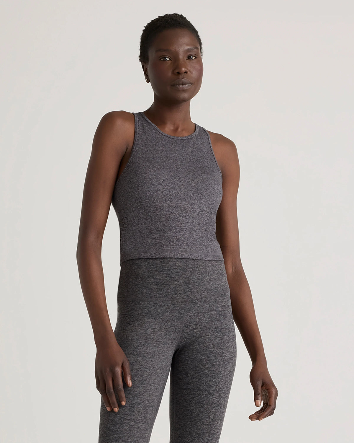 Ultra-Soft High Neck Cropped Tank - XS / Heather Charcoal Main image