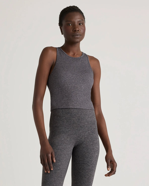 Ultra-Soft High Neck Cropped Tank - XS / Heather Charcoal